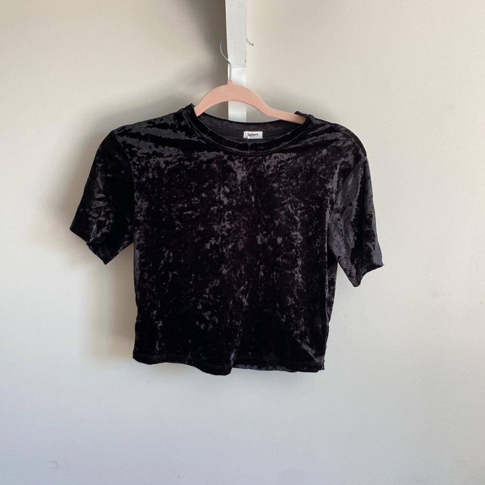 Garage Black Velvet Short Sleeve Top